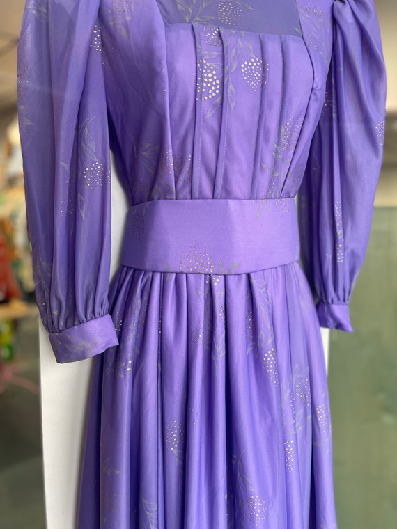 1970s Purple Chiffon Maxi Gown with Sheer Puff Sl… - image 3