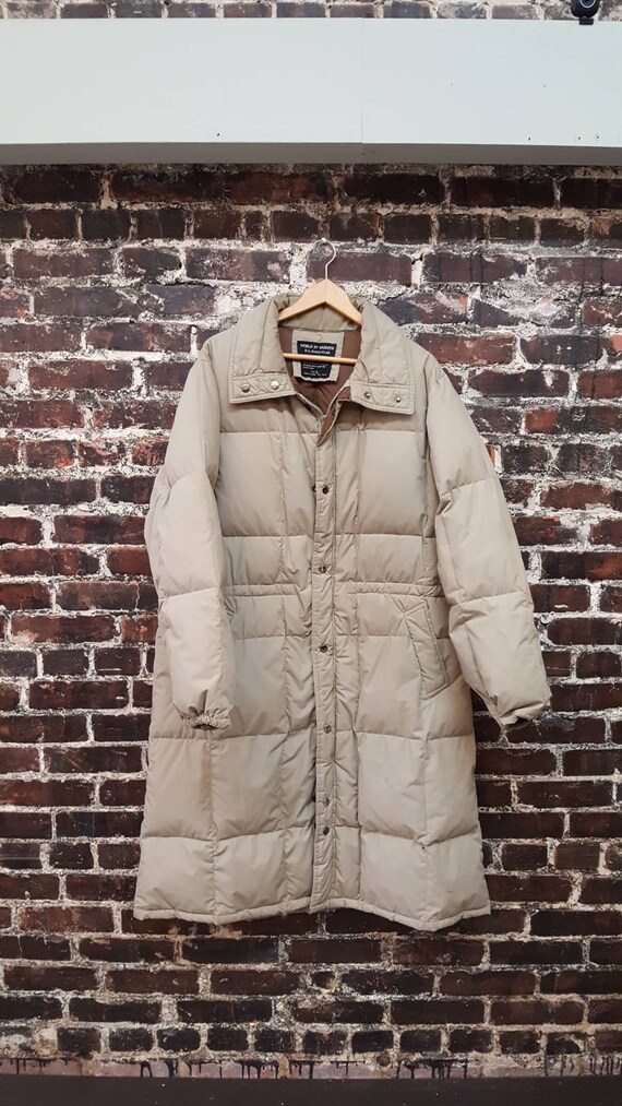 Long Puffer Coat. 80s Puffer Coat. Beige Taupe Dow