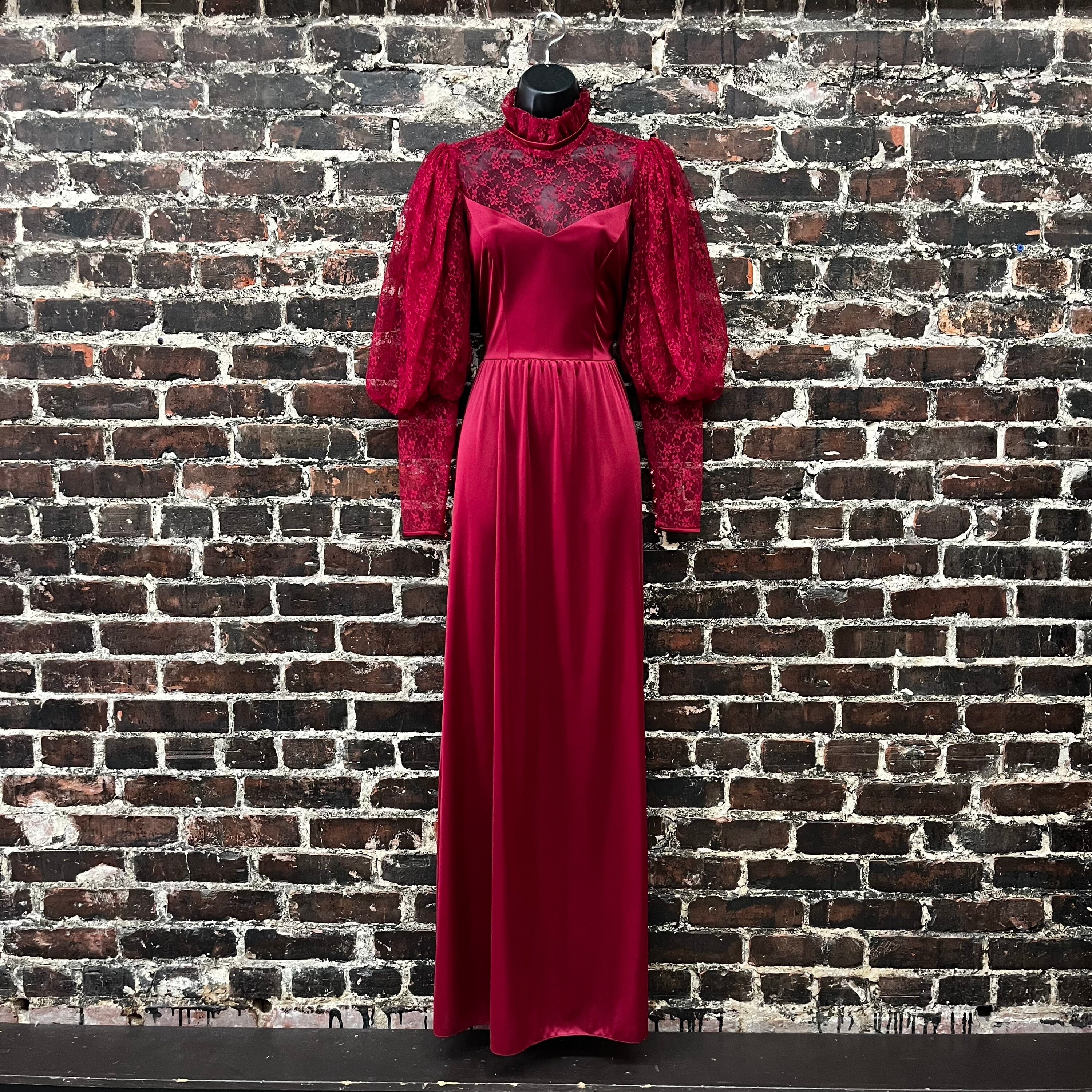 1970s Sheer Lace Maxi Dress With Bishop 