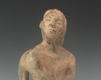 Earthy Contemporary Abstract Fine Art Ceramic Sculpture Red Clay Sketch female figure "Spirit of Ghost Ranch"