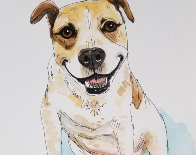 Pen & Watercolor Pet Portrait 9"x 12"