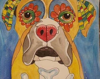 Pen & Watercolor Sugar Skull Pet Portrait 9"x 12"