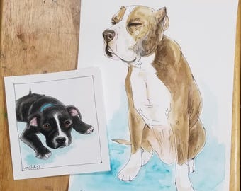 Pen & Watercolor 6" x 6" and 9" x 12" Combo Pack Pet Portraits