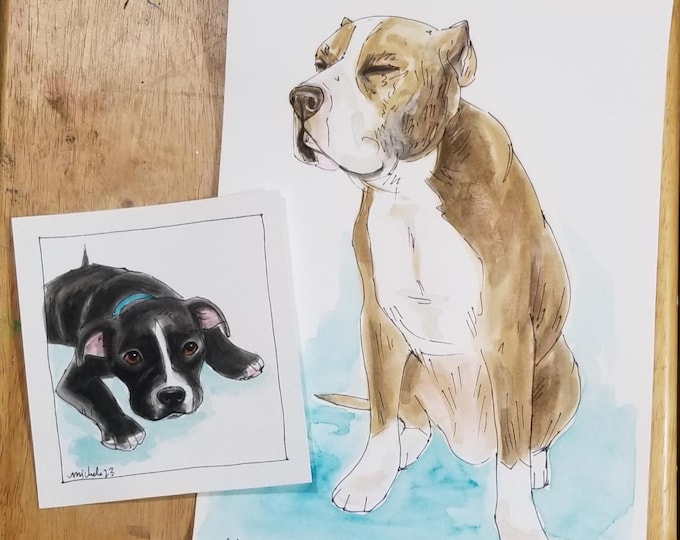 Pen & Watercolor 6" x 6" and 9" x 12" Combo Pack Pet Portraits