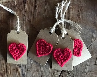 Red love heart gift tags- set of 4