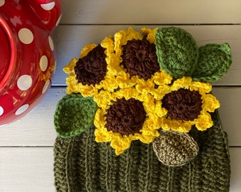 Sunflower crochet tea cosy