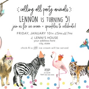 Party Animal Birthday Invitation (Customized)- Digital File Only (JPG/PDF format)