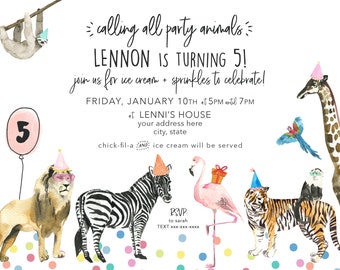 Party Animal Birthday Invitation (Customized)- Digital File Only (JPG/PDF format)