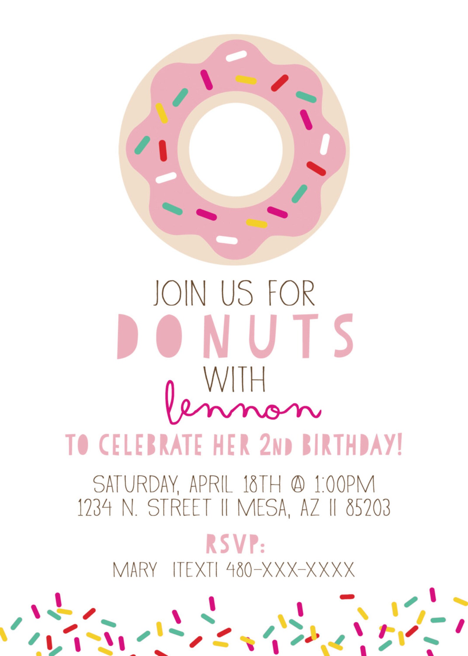 Donut Birthday Party Invitation doughnut Custom Colors Etsy