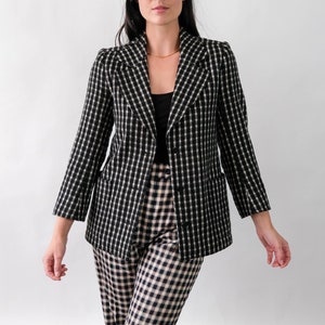 Blazer Ungaro Parallele Paris Vintage 70s Preto e Branco Buffalo Plaid Mohair | Feito na Itália | 100% Lã | Jaqueta Boho Designer Ungaro dos anos 1970