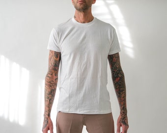 Vintage 70s JOCKEY Deadstock Blank White Single Stitch Tee Shirt | Made in USA | Paper Thin, Threadbare, Unworn | 1970s Retro Blank T-Shirt