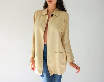 vintage Dana Buchman Single Button Linen et Rayon Blazer (fr) Boho - France Dana Buchman Designer Minimalist, Veste Cape En lin à boutons simples