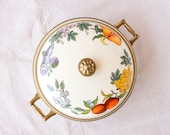 Vintage Enamelware Abundant Fruit Pan With Matching Lid Vintage Covered Pan Casserole Dish, Vintage Fruit Pattern Cookware