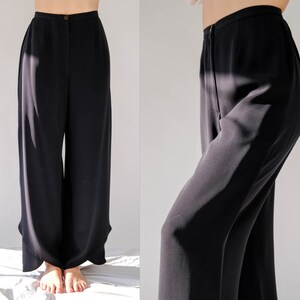 Vintage 90s Giorgio Armani Black Silk Wide Leg Pants W