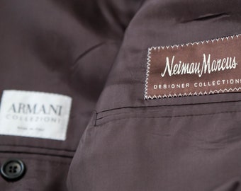 Vintage 90s Giorgio Armani Collezioni for Neiman Marcus Gray Herringbone  Check Suit | Made in Italy | Size 42L | 1990s Armani Designer Suit