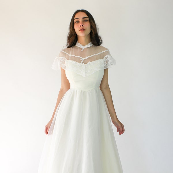 Vintage 70s/80s Western Wedding Dress | Tiered Full Skirt | Union Made in USA | 1980s Gunne Sax Style Wedding, Prom, Party, Formal Dress