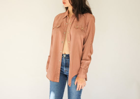 Vintage 40s 50s Rayon Gabardine Striped Western Sh