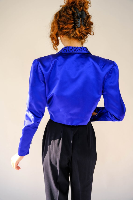 Vintage 80s Norma Kamali Couture Sapphire Blue Si… - image 10