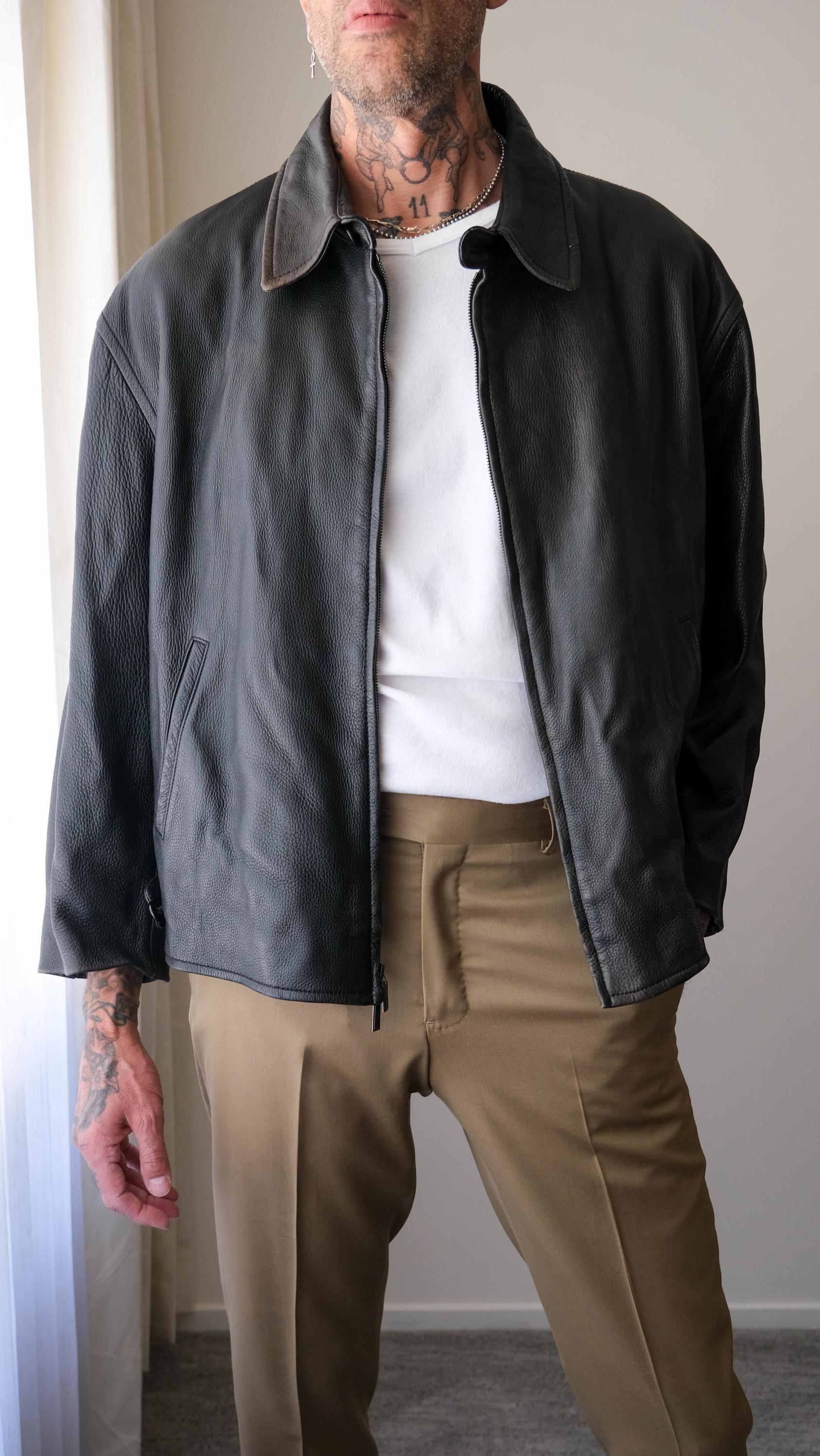 K*3様 90s USA製 dkny 異素材 ナイロン/レザージャケット Vintage 90s DONNA KARAN Dark Brown Pebbled Butter Soft Leather