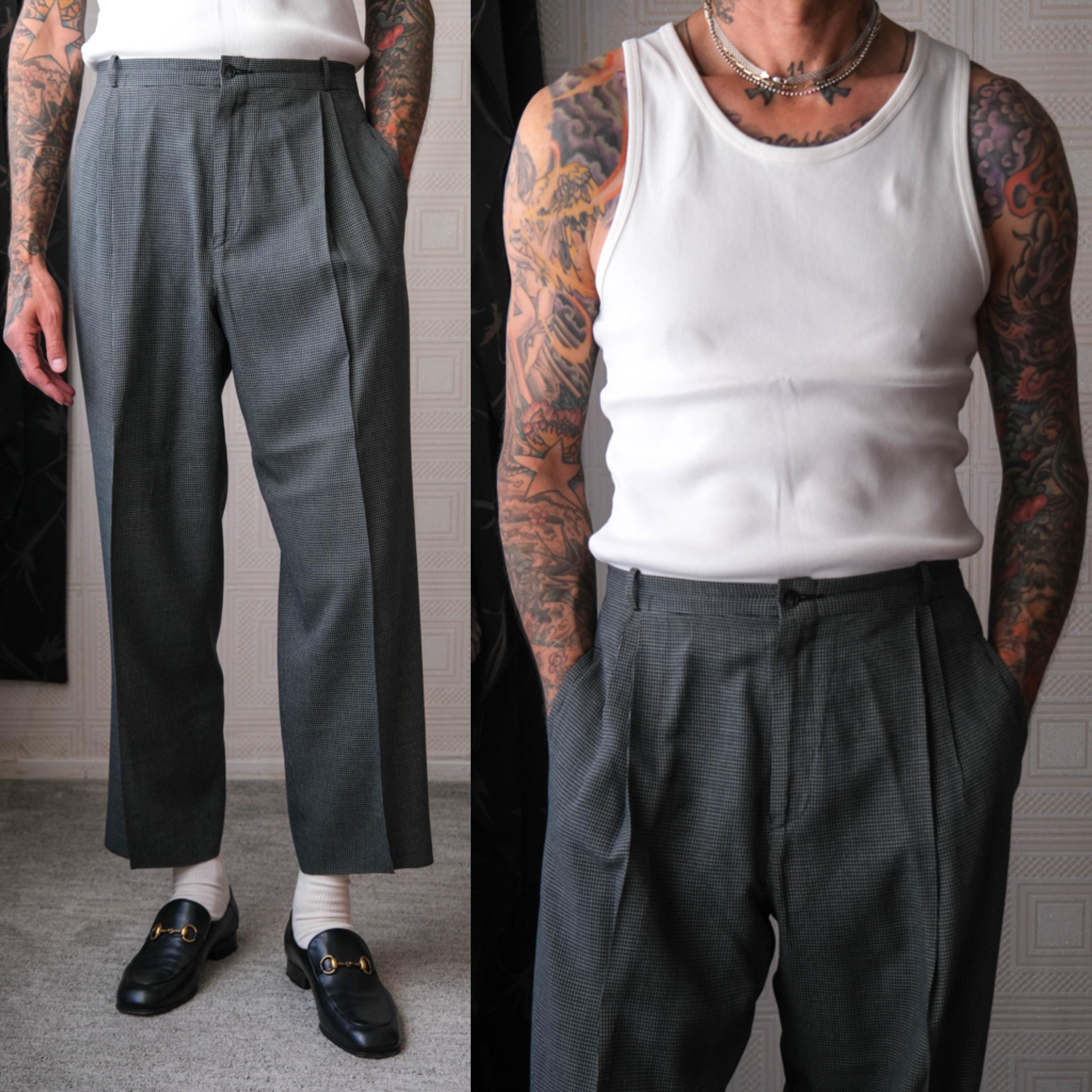 Vintage 80s ANDREW FEZZA Black & Navy Cream Micro Windowpane High