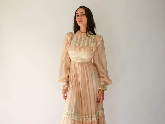 Gunne Sax Vintage 70s Pale Pink Prairie Bohemian D