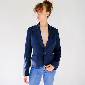 Vintage Ralph Lauren Blue Label Navy Silk 1940s Style Cropped Blazer Unworn w/ Tags Made in Japan 100% Silk Y2K RRL Designer Jacket image 1
