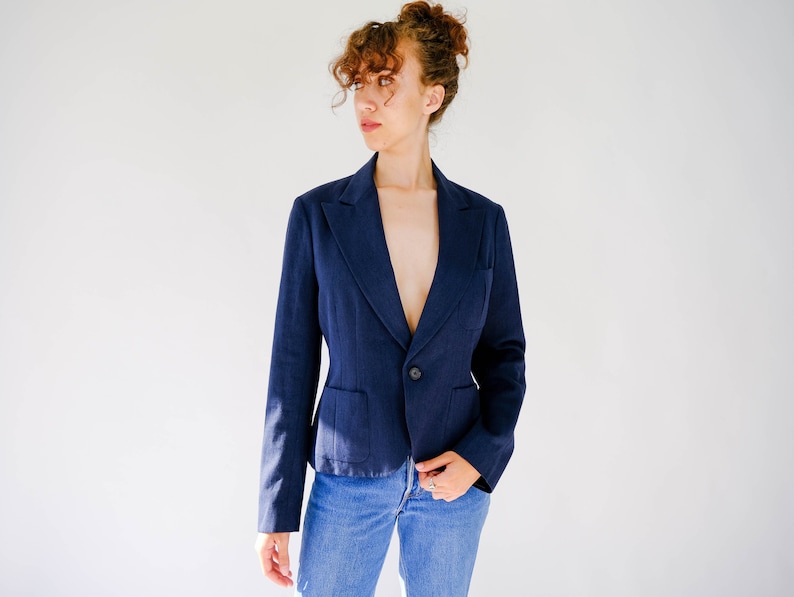 Vintage Ralph Lauren Blue Label Navy Silk 1940s Style Cropped Blazer Unworn w/ Tags Made in Japan 100% Silk Y2K RRL Designer Jacket image 1