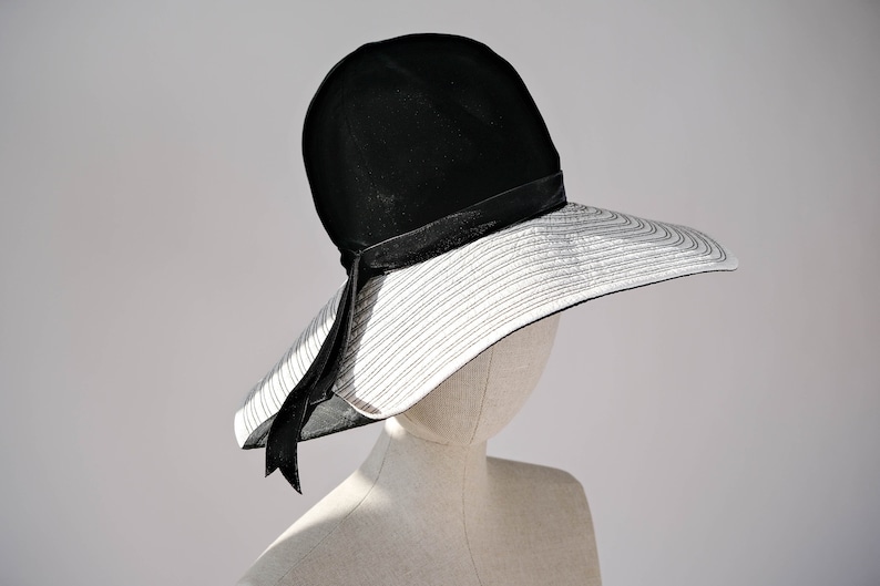 Vintage 60s Mr. Felix Chapeaux Leather & Velvet Tall and Floppy Hat Made in France 1960s Designer Wide Brim Hat image 1