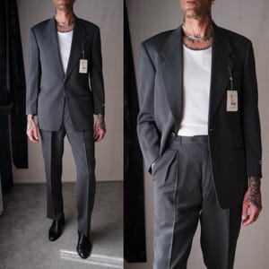 Vintage 80s Giorgio Armani Le Collezioni Cool Gray Textured Stripe