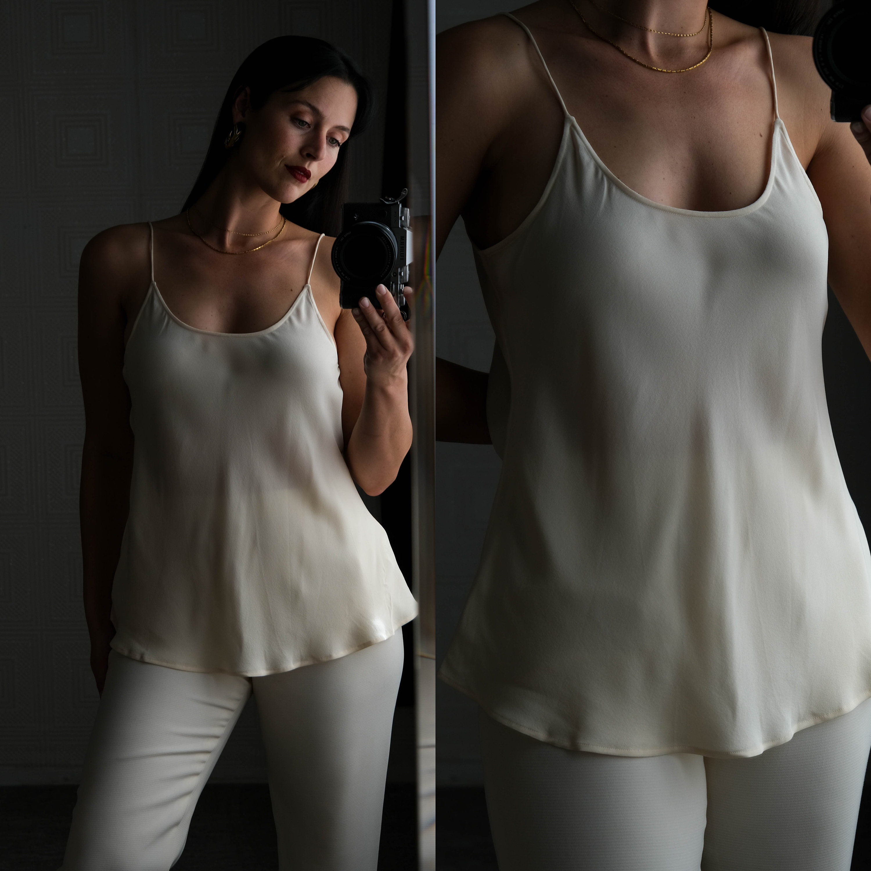 GIORGIO ARMANI Ivory Silk Crepe Cropped Swing Silhouette Camisole Tank Top | Made in Italy | 100% Silk | Y2K ARMANI Neutral Silk Tank Blouse