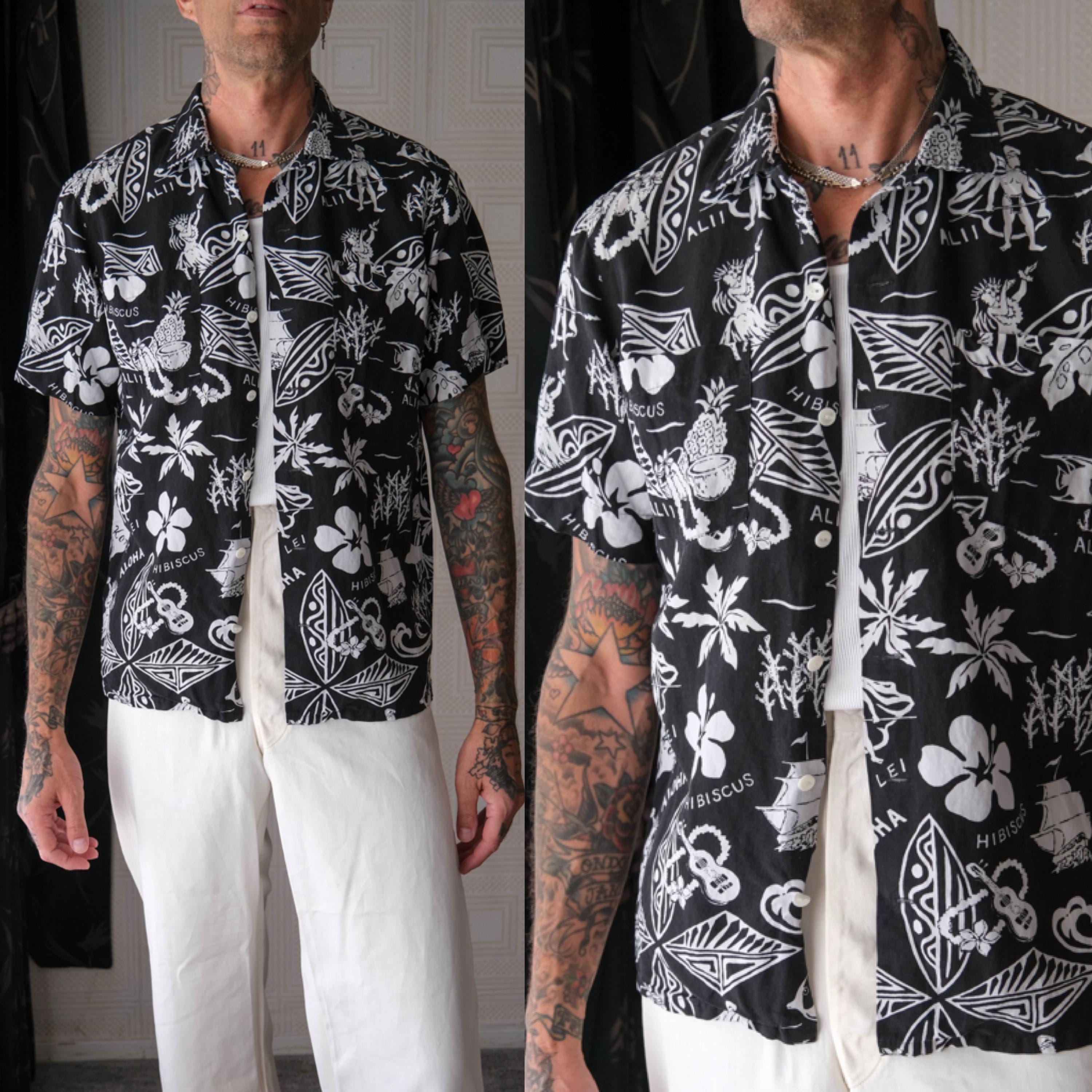 RESERVED POLO Ralph Lauren Black & Ivory Silk Linen Blend Hawaiian
