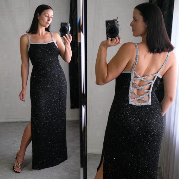 Vintage SCALA Fully Beaded & Sequined Silk Dinner… - image 1