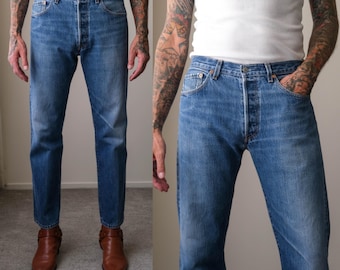 Vintage Y2K LEVIS 501 Whiskered Medium Washed Button Fly Jeans | Size 34x31 | Made in Poland | 2000s 2003 LEVIS 501 Designer Denim Pants
