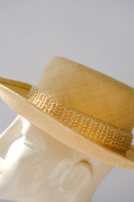 Vintage 70s Adolfo Natural Straw Fedora Sun Hat w… - image 3