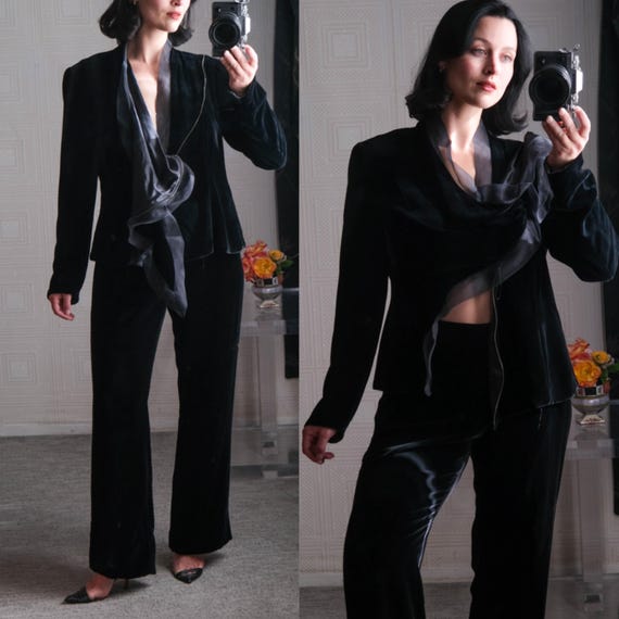 GIORGIO ARMANI Runway Documented Black Silk Asymmetrical Zip