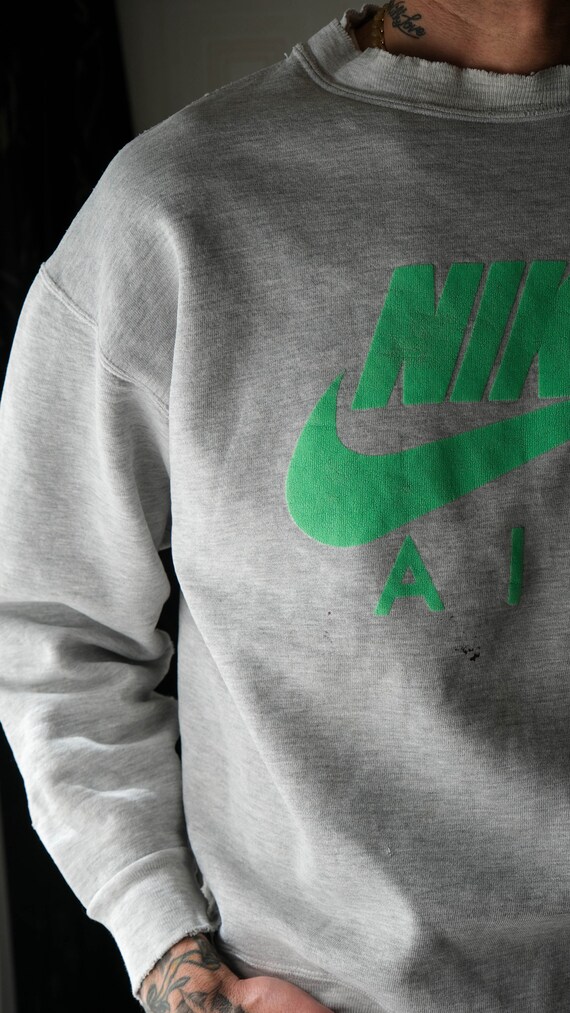 Vintage 90s NIKE AIR Destroyed Gray Crewneck Swea… - image 6