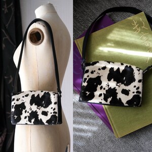 THE LIMITED Y2K Cow Print Pony Hair Shoulder Bag w Flap Closure 2000s Bag Genuine Leather Designer Handbag Date Night Purse Handbag