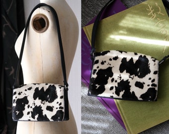 THE LIMITED Y2K Cow Print Pony Hair Shoulder Bag w/ Flap Closure | 2000s Bag | Genuine Leather | Designer Handbag Date Night Purse Handbag