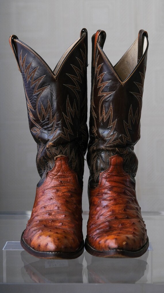 Vintage DAN POST Brown 2 Tone Ostrich Western Boots | Made  display picture 3