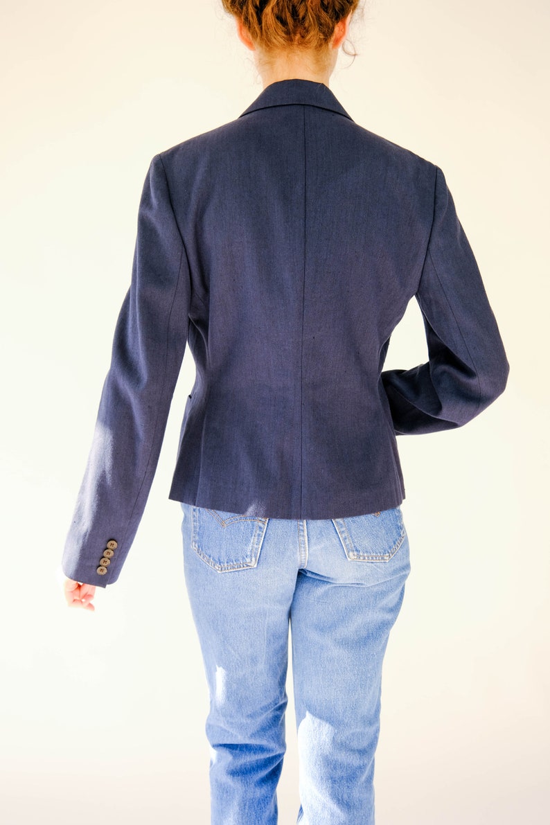 Vintage Ralph Lauren Blue Label Navy Silk 1940s Style Cropped Blazer Unworn w/ Tags Made in Japan 100% Silk Y2K RRL Designer Jacket image 9