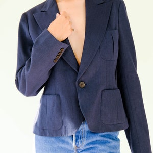 Vintage Ralph Lauren Blue Label Navy Silk 1940s Style Cropped Blazer Unworn w/ Tags Made in Japan 100% Silk Y2K RRL Designer Jacket image 7