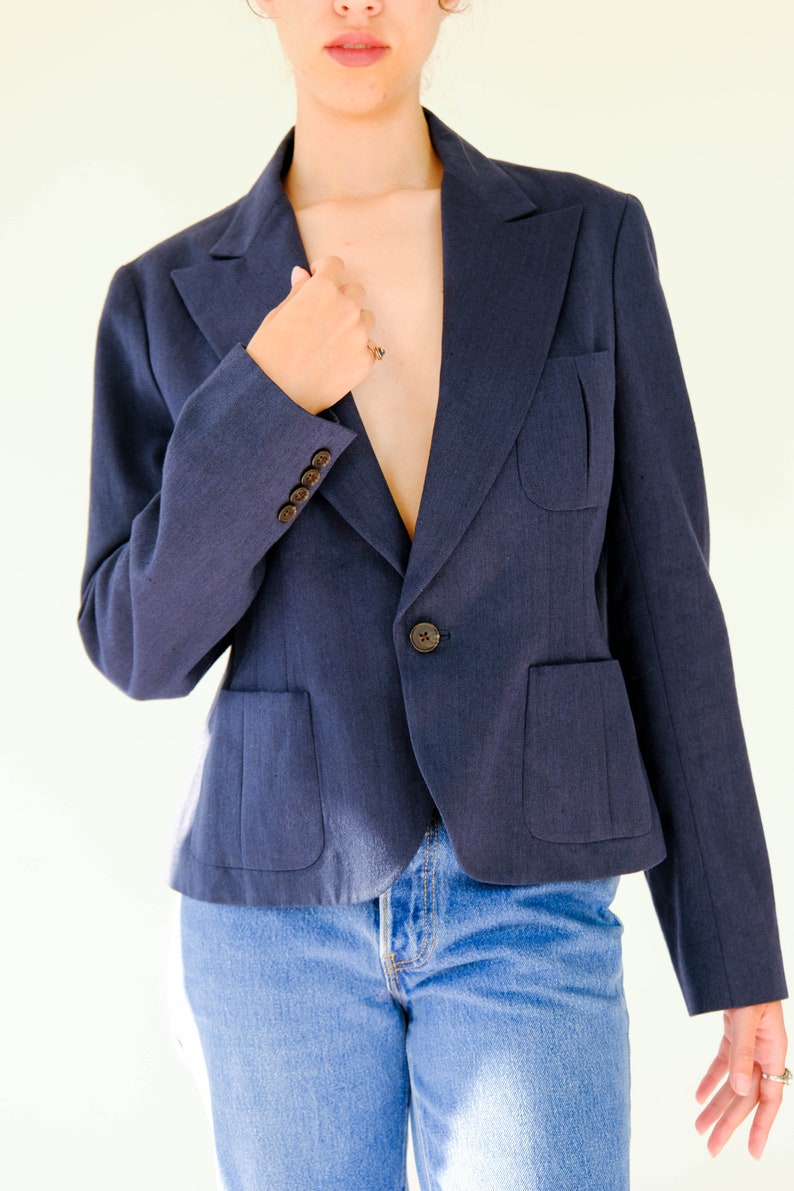 Vintage Ralph Lauren Blue Label Navy Silk 1940s Style Cropped Blazer Unworn w/ Tags Made in Japan 100% Silk Y2K RRL Designer Jacket image 7