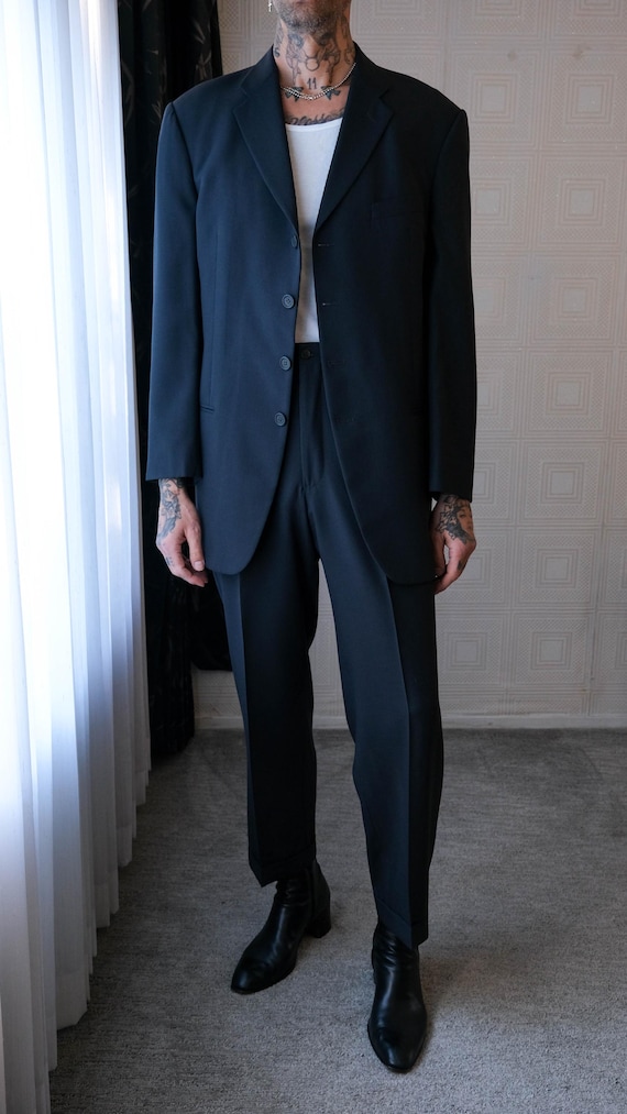 Vintage 90s GIORGIO ARMANI Mani Black Wool Gabardine Texture