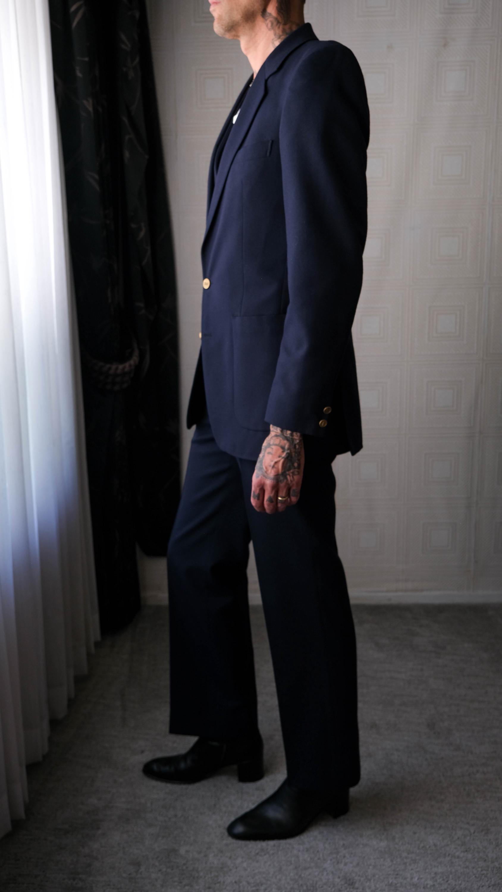 Vintage 70s Yves Saint Laurent Navy Gabardine Three Piece Flare