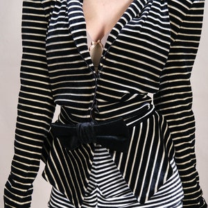 GIORGIO ARMANI Runway Collection Black & Ivory Striped Velvet Peplum Power Blazer w/ Bow Accent Made in Italy Y2K ARMANI Designer Jacket image 6