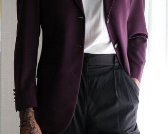 Vintage 90s THIERRY MUGLER Plum Gabardine Blazer W/ Metal Logo