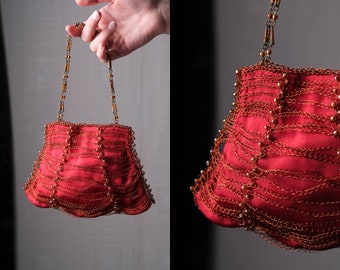 Vintage Y2K Crochet Metal Cocktail Evening Top Handle Purse w/ Silk Lined Interior | Lisa Toland | Knit Crochet Bohemian Hand Made Bag