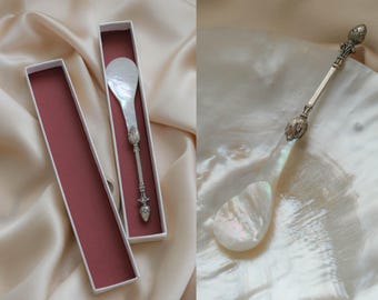 Vintage Christoph Widmann Sterling Silver & Mother of Pearl Caviar Spoon w/ Original Box | Unused .925 Luxury Serving Utensil