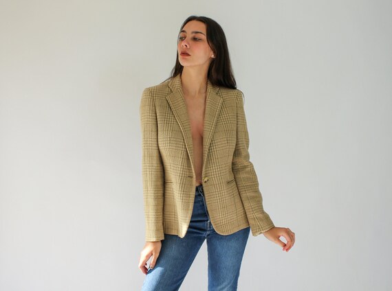 Vintage 90s Ralph Lauren Tan Earthtone Tweed Plaid