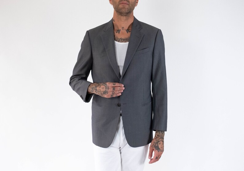 Vintage Giorgio Armani Collezioni Steel Gray & Black Micro Check Blazer | Made in Italy | Size 40R | 2000s shops Y2K Armani Designer Suit Jacket